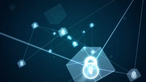 Blue security Key icon with network connection Metaverse abstract background Stock Footage 170763627
