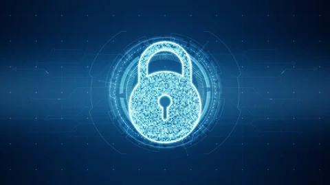 Blue Security key with rotation circle with HUD UI technology interface Stock Footage 203902381