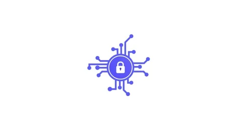 Blue security lock icon with circuit board elements on animation white back.. Video stock 321996536