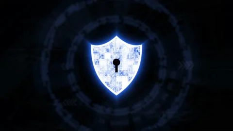 A blue security shield and firewall motion graphic on circle blue background Stock Footage 130772480