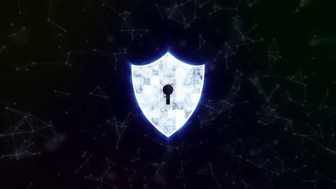 A blue security shield and firewall motion graphic on dot connection background Stock Footage 130772895