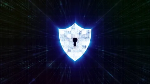 A blue security shield and firewall motion graphic on dot connection background Stock Footage 131074172
