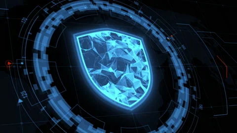 Blue security shield with head up display technology and futuristic elements Stock Footage 147837522