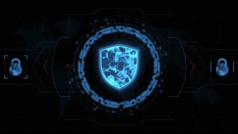 Blue security shield with head up display technology and futuristic elements Stock Footage 147837585