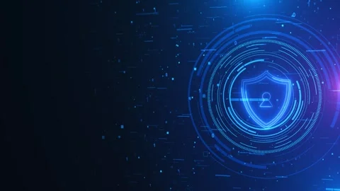 Blue security shield HUD background with glowing lock icon, circular scanner Stock Footage 333860276