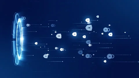 Blue security shield icon with futuristic circle technology vertical video Stock Footage 154012881