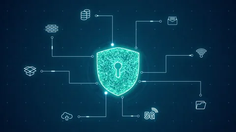 Blue security shield with line connection and data transfer to futuristic icon Stock-Footage 231587110