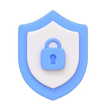 Blue security shield with a lock icon in the center isolated on white backgound Stock Illustration