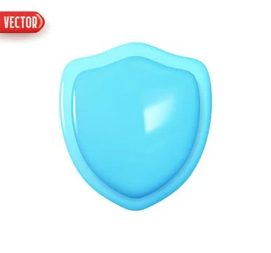 Blue security shield. Realistic 3d design element In plastic cartoon style. I Stock Illustration