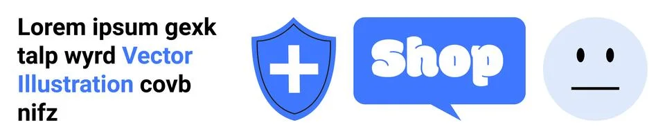 Blue security shield symbol and shopping speech bubble help signify online sh Illustrazione stock