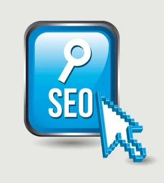 Blue seo button with pointer cursor with shadow. vector Stock Illustration