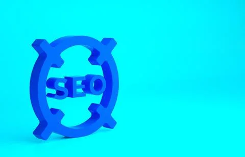 Blue SEO optimization icon isolated on blue background. Minimalism concept. 3 Stock Illustration