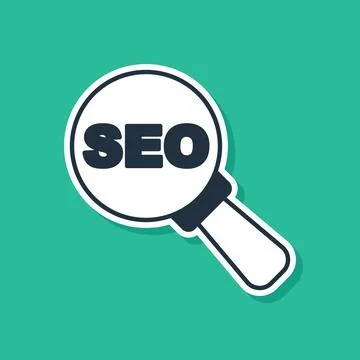 Blue SEO optimization icon isolated on green background. Vector Illustrazione stock