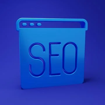 Blue SEO optimization icon isolated on blue background. Minimalism concept... Stock Photos