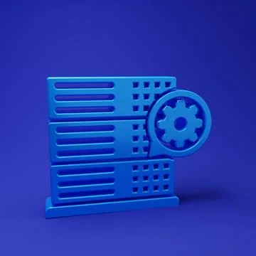 Blue Server and gear icon isolated on blue background. Adjusting app, servi.. イラスト素材