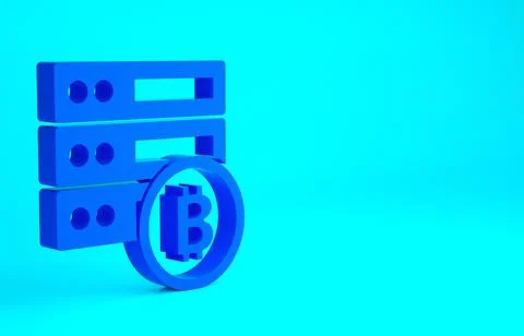 Blue Server bitcoin icon isolated on blue background. Minimalism concept. 3d  イラスト素材