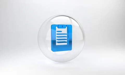 Blue Server, Data report icon isolated on grey background. Glass circle butto Stock Illustration