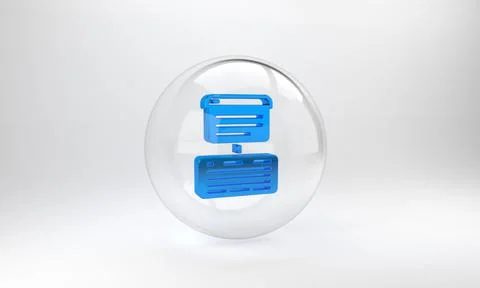 Blue Server, Data, Web Hosting icon isolated on grey background. Glass circle Stock Illustration