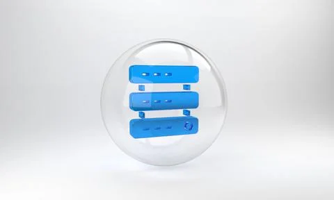 Blue Server, Data, Web Hosting icon isolated on grey background. Glass circle Stock Illustration
