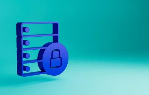 Blue Server security with closed padlock icon isolated on blue background Stock Illustration