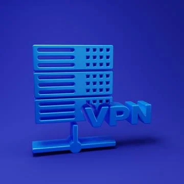 Blue Server VPN icon isolated on blue background. Minimalism concept. 3D re.. Illustrazione stock