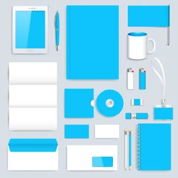 Blue Set of vector corporate identity template. Modern business stationery mock Stock Illustration
