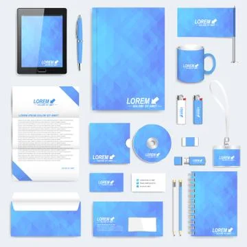 Blue set of vector corporate identity template. Modern business stationery mock Illustrazione stock