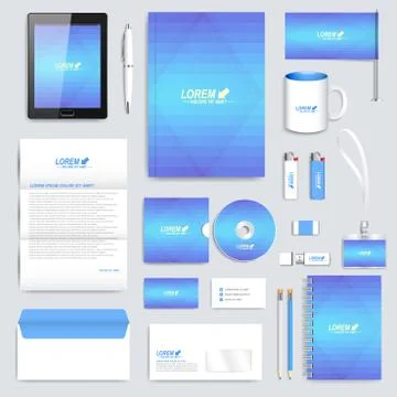 Blue set of vector corporate identity template. Modern business stationery mock Stock Illustration