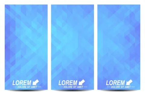 Blue set of vector flyers. Background with light blue triangles. Flyer, web Stock Illustration