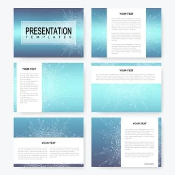 Blue set of vector presentation templates with molecule structure. Business and Stock Illustration