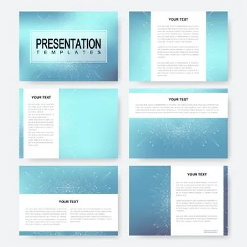 Blue set of vector presentation templates with molecule structure. Business and Stock Illustration