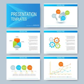 Blue set of vector templates for multipurpose presentation slides. Modern Illustrazione stock