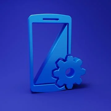 Blue Setting on smartphone icon isolated on blue background. Mobile and gea.. Stock Illustration