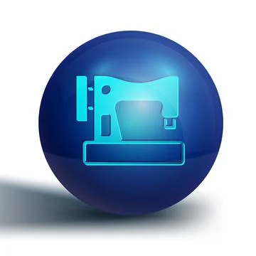 Blue Sewing machine icon isolated on white background. Blue circle button Stock Illustration