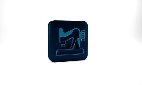 Blue Sewing machine icon isolated on grey background. Blue square button. 3d Stock Illustration