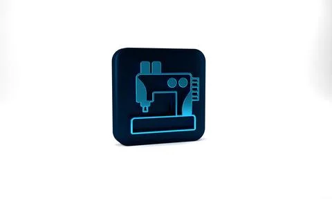 Blue Sewing machine icon isolated on grey background. Blue square button. 3d Stock Illustration