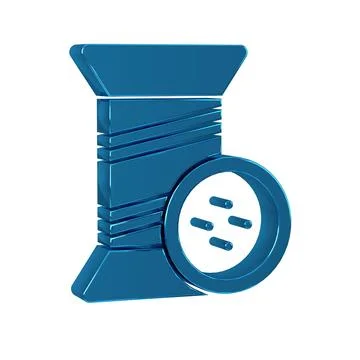 Blue Sewing thread on spool and button icon isolated on transparent backgro.. Stock Illustration