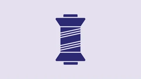 Blue Sewing thread on spool icon isolated on purple background. Yarn spool Stock Footage 232796419