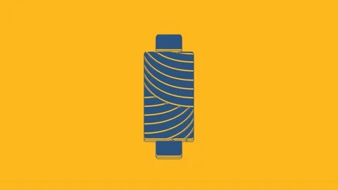Blue Sewing thread on spool icon isolated on orange background. Yarn spool Stock Footage 234274286