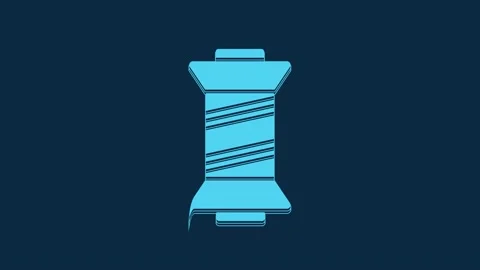 Blue Sewing thread on spool icon isolated on blue background. Yarn spool. Thread Stock Footage 235777991