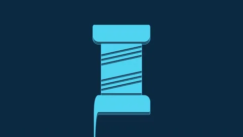 Blue Sewing thread on spool icon isolated on blue background. Yarn spool. Thread Stock Footage 235778381