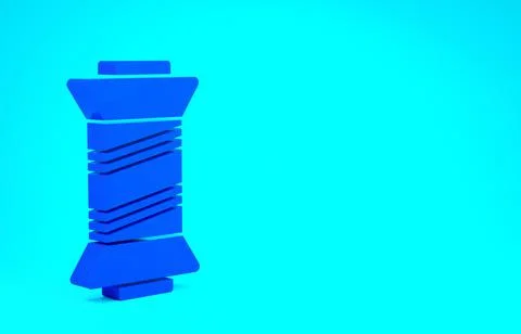 Blue Sewing thread on spool icon isolated on blue background. Yarn spool. Thr Stock Illustration