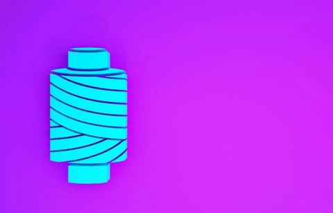 Blue Sewing thread on spool icon isolated on purple background. Yarn spool. T Stock Illustration