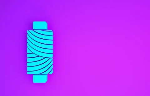 Blue Sewing thread on spool icon isolated on purple background. Yarn spool. T Stock Illustration