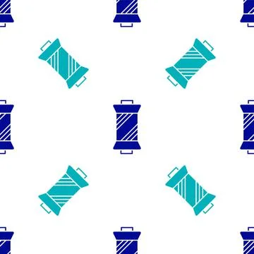 Blue Sewing thread on spool icon isolated seamless pattern on white background Stock Illustration