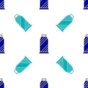 Blue Sewing thread on spool icon isolated seamless pattern on white background Illustrazione stock