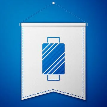 Blue Sewing thread on spool icon isolated on blue background. Yarn spool. Thread Stock Illustration