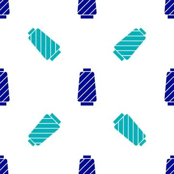 Blue Sewing thread on spool icon isolated seamless pattern on white background Stock Illustration