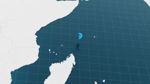Blue Seychelles 3d map with pointer pin surrounded with other countries in white Stock Footage 320047384