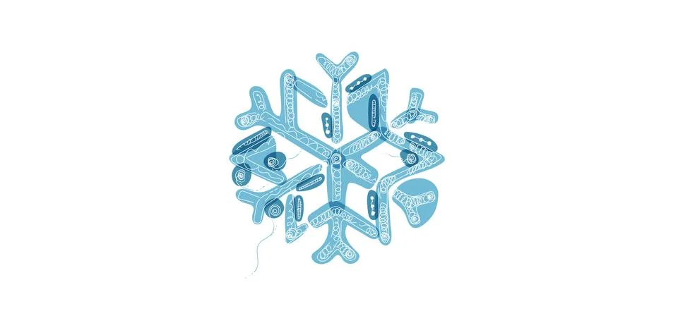 Blue shaded snowflake with transparent elements isolated on white background. Stock Illustration
